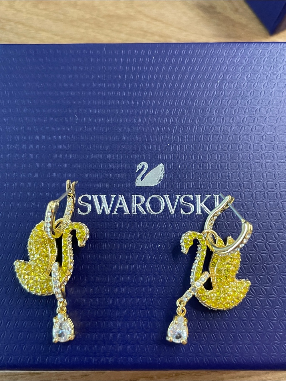 Swarovski Yellow Swan Crystal Drop Earrings